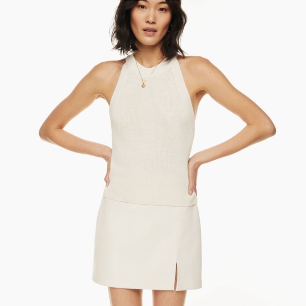 Aritzia Wilfred Orris Knit Tank Top Cream White Halter Light Birch Neck